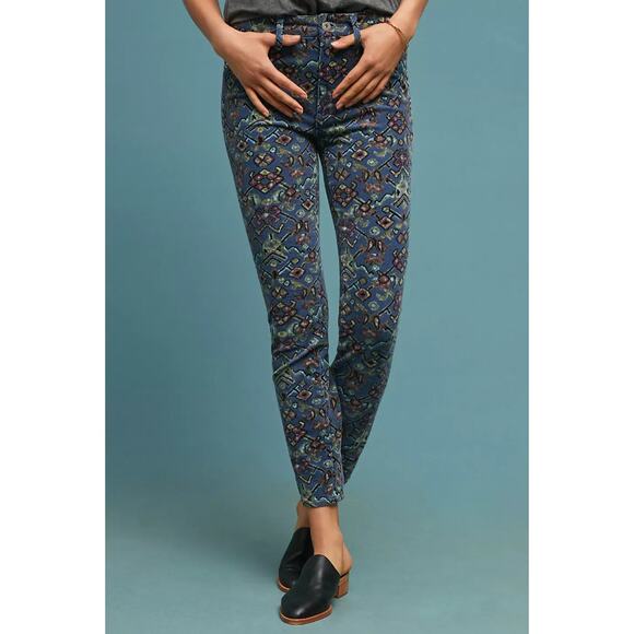 Anthropologie Pilcro High Rise Skinny Ikat Corduroy Pants Button Fly Size 30 - Picture 1 of 6